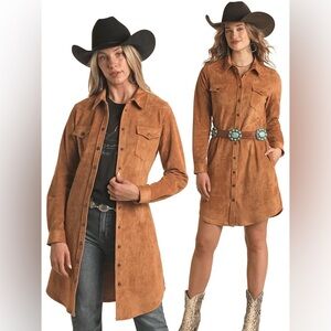 Boston Proper Microsuede Button down longsleeve mini Shirt Dress Western